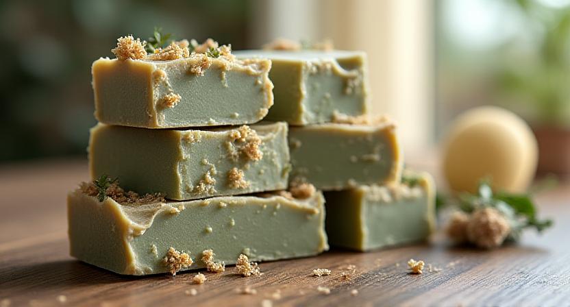 Primer plano de jabón artesanal con texturas naturales
